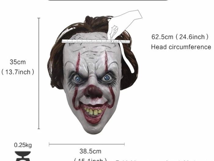 IT Pennywise Mask, Horror Overhead Clown Mask, Halloween Costume Party Creepy Scary Decoration Props