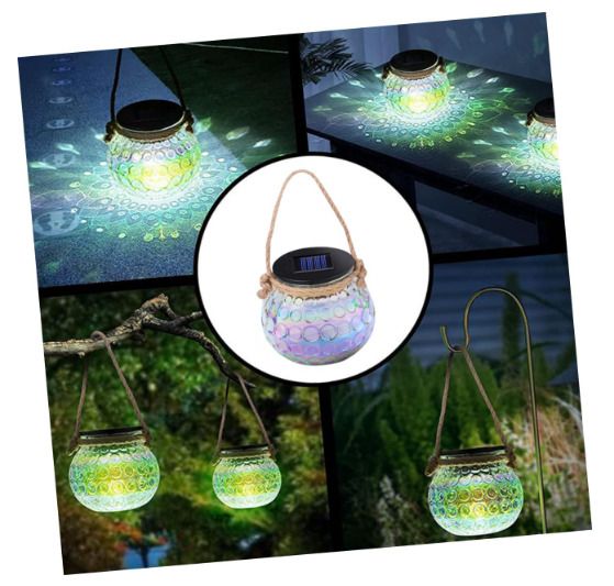 2pcs Glass Jar Hanging Lights Decorative Lanterns Mosaic Solar Lantern Solar Lights