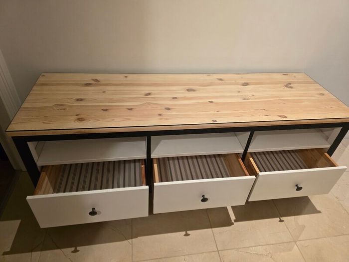Wooden tv unit with glass top