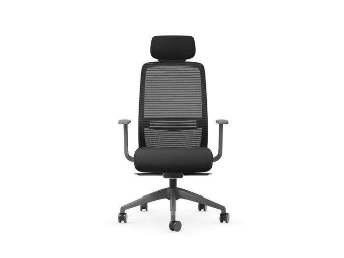 NV High Back Swivel Mesh Chair Grey Frame Black seat with adjustable arms and headrest