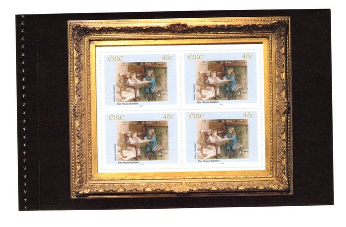 2004 Ireland 140th Anniversary of National Gallery of Ireland 3rd Issue Commemorative Stamp Booklet Pane "The House Builders" by Walter Frederick Osborne, Mint Never Hinged (MNH). Hibernian HP152