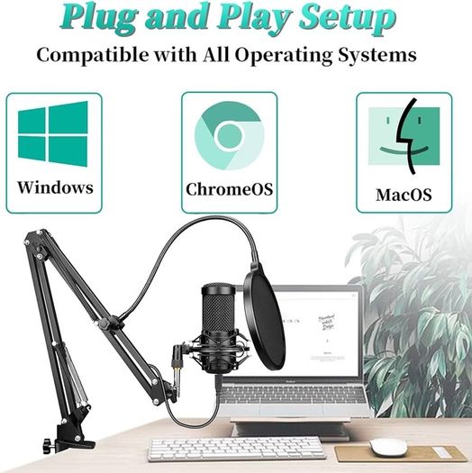 (FREE SHIPPING) USB Microphone, Studio Cardioid Condenser Microphone Kit for Gaming, Streaming, Podcasting, YouTube, Recording