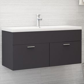 Sink Cabinet with Built-in Basin Grey Chipboard