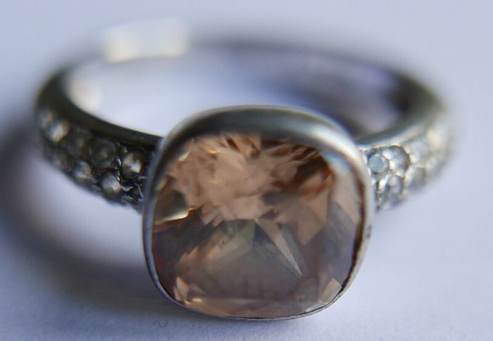Vintage Genuine Fossil Sterling Silver 925 hallmarked  Yellow Stone Ring size P - 5,2g