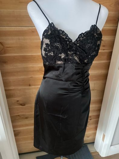 black dress tailor handmade satin occasion size 10 brand new