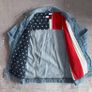 Vintage 90s USA Flag Rare Tommy Hilfiger American Flag Denim Jacket Light Blue Wash Oversized Big Tommy Logo At The Back Unisex Size S Image 4