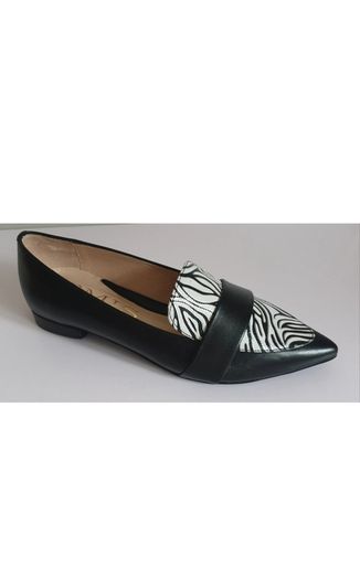 EMIS Womens Leather Pointed Toe Loafers Black White Zebra Print UK 4.5 New  CAN POST