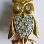 Vintage Jewelry Brooch Pin Owl Rhinestone Gold Plate Tone Image 3
