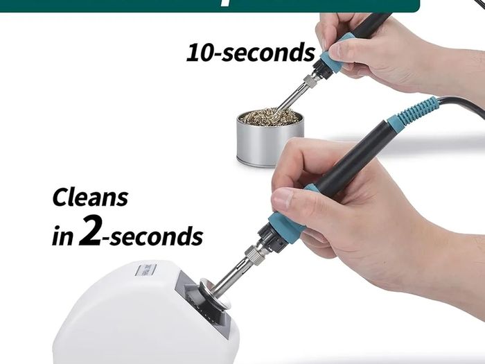 200C Motorized Soldering Iron Tips Cleaner with Infra-red Sensor, 4 Brass Wool Brushes, 12V Power Adapter, and Pry Bar - Compact Soldering Iron Tips Brass Cleaner(UK Plug)