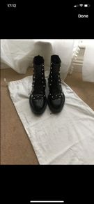 Balenciaga black leather ladies ankle boots with studs