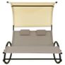Double Sun Lounger with Canopy Textilene Taupe and Cream Image 8