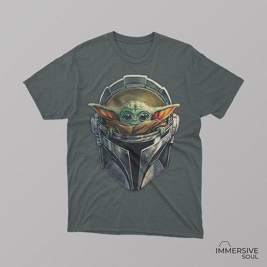 Baby yoda star wars in mandalorian mask t-shirt for adults and kids