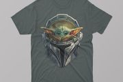 Baby yoda star wars in mandalorian mask t-shirt for adults and kids