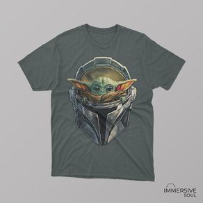 Baby yoda star wars in mandalorian mask t-shirt for adults and kids