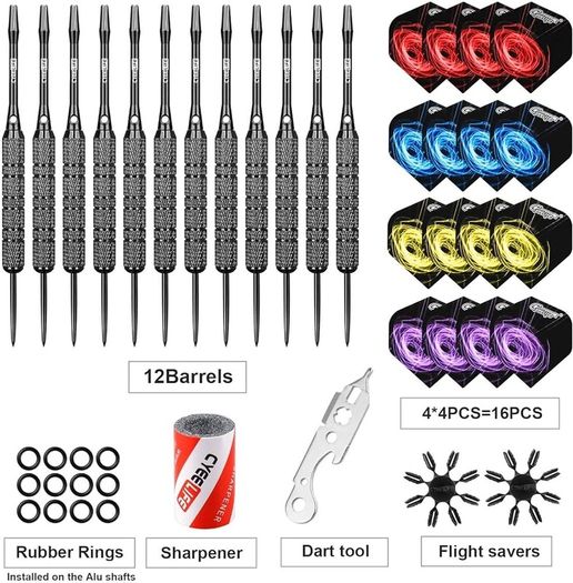 FREE DELIVERY | Steel tip Darts Set Aluminium shafts+Sharpener+Tool+Protectors+16 Flights,For 4 Beginners