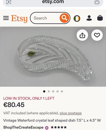 Vintage Waterford crystal leaf shaped dish