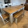 Large extendable 8 seater table with 5 chairs and a bench Image 4