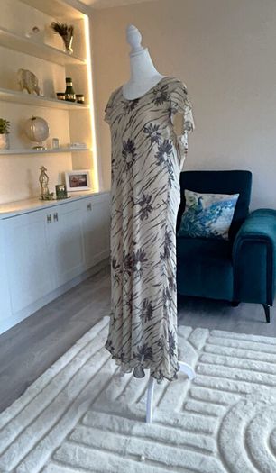 Ladies Beige & Mocha Long Dress with Cap Sleeves from Viyella