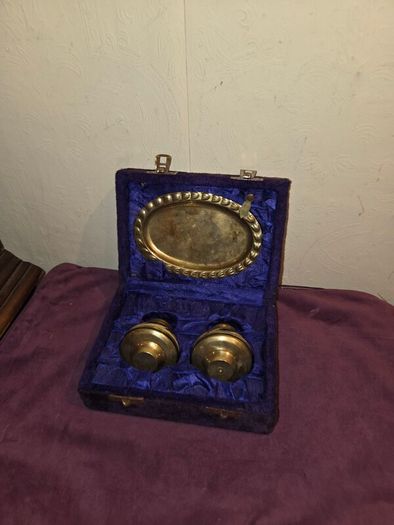 Vintage Cloisonne Brass Salt and Pepper Set