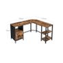 L-shaped computer desk vintage brown-black desk, L-shaped computer desk, office table with cabinet and hanging registry, 2 shelves, home office, space-saving, easy assembly, industrial design, vintage brown-black Image 5