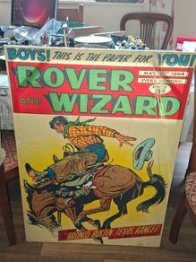 Very Large Oversized Canvas Picture featuring The Broncho Bustin Texas Ranger the front cover of the vintage British story paper The Rover and Wizard from May 2, 1964, highlighting "The Broncho Bustin' Texas Ranger, Collection Only