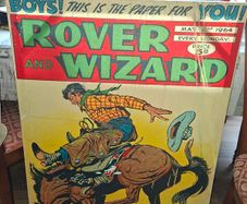 Very Large Oversized Canvas Picture featuring The Broncho Bustin Texas Ranger the front cover of the vintage British story paper The Rover and Wizard from May 2, 1964, highlighting "The Broncho Bustin' Texas Ranger, Collection Only