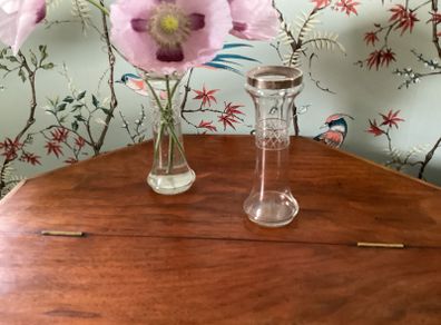 Antique Pair Edwardian Sterling Silver Mounted Cut Glass Bud Vases J&WD c.1900