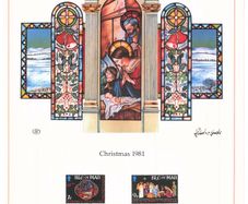 1981 Isle of Man Limited Edition Lithographed Print measuring 333mm X 257mm showing Christmas Commemorative Stamps with First Day of Issue Cancel