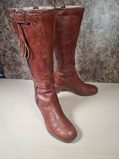 Vintage womens Dr Martens 11436 brown leather heeled riding boots knee high Size Uk 4 EU 37