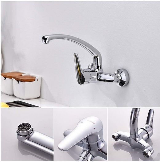 Ibergrif M16350 Wall Mounted Kitchen Mixer Tap Brass Chromed