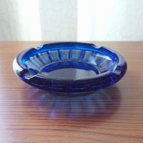 Vintage Blue Glass Large Ashtray made in Spain  D17.5cm