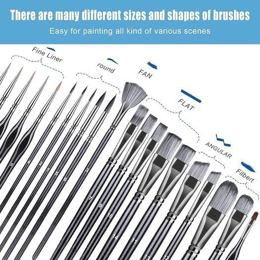 23 PCS Set Paintbrush, Professional Assorted Shape Soft Hair Bristle Art Brushes, All Purpose Artist Paint Brushes for Premium Adult Detail, Gouache, Acrylic, Oil Painting or Beginner