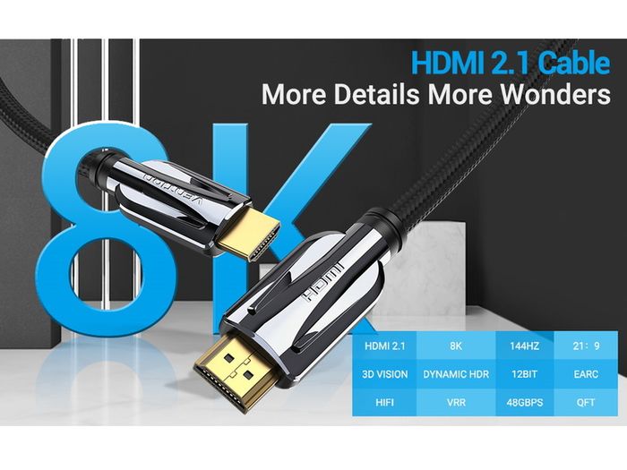 VENTION 3M Premium HDMI 2.1 UHD/3D 8K (7680x4320@60Hz) 48Gbps Luxury Model (Zinc Alloy/Cotton Braided/Gold Plated) Cable (Brand New/Warranty)