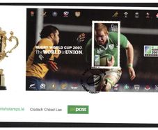 2007 Ireland Rugby 55c World Cup Commemorative Stamp Miniature Sheet An Post First Day Cover (FDC).