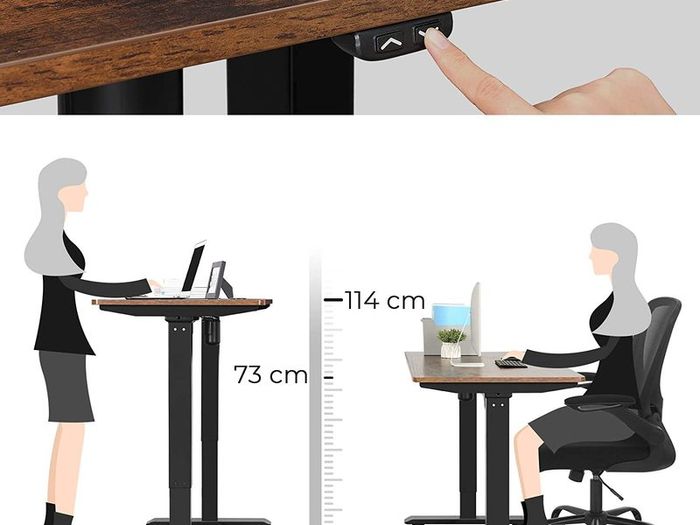 _Electric Desk, Height-Adjustable, Desk Stand, Table Frame with Motor, 120 x 60 x (73-114) cm, Steel, Vintage Brown/Black