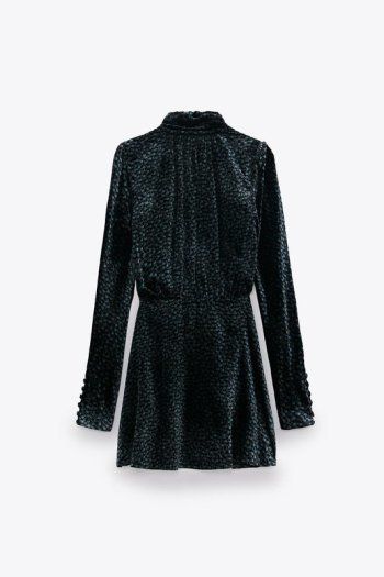 ZARA VELVET PRINTED Short dress with a high neck