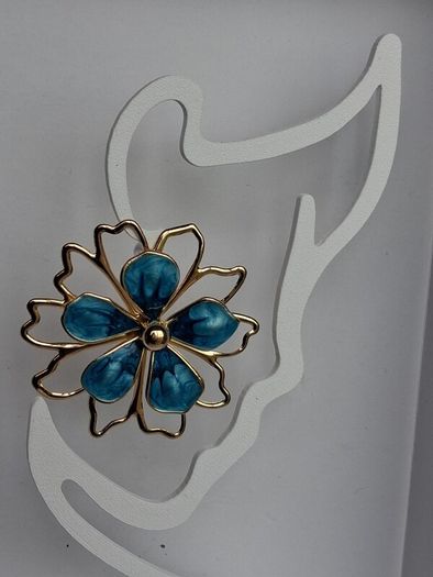 Gold & Teal Sakura Blossom Floral Statement Earrings