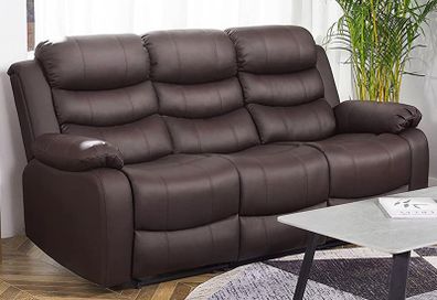 3 Seater PU Leather Recliner Sofa Brown