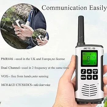RT45 Walkie Talkie, Rechargeable Walkie Talkie for Adults Long Range, PMR446 16 Channels, With AA Battery LED Torch Walkie Talkies for Family Hiking, Outdoor(Silver, 2Pcs)