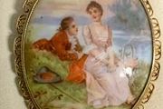 Vintage Porcelain Fragonard-Style Brooch
