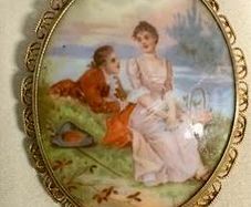 Vintage Porcelain Fragonard-Style Brooch