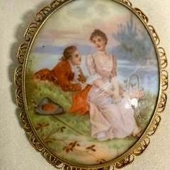 Vintage Porcelain Fragonard-Style Brooch