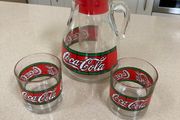 Coca Cola Liberty Stained Jug Set With Two Glasses x 2