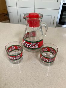 Coca Cola Liberty Stained Jug Set With Two Glasses x 2