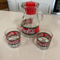 Coca Cola Liberty Stained Jug Set With Two Glasses x 2