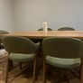 Extendable oak dining table with 6 olive green chairs Image 3