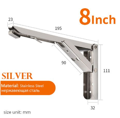 BRAND NEW Silver 8inch 2PCS Stainless Steel Folding Triangle Bracket