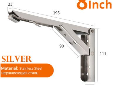 BRAND NEW Silver 8inch 2PCS Stainless Steel Folding Triangle Bracket