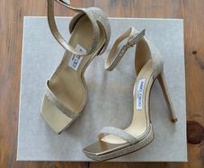 Jimmy Choo Alva 120 Platinum Ice Dusty Glitter Brand New