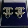 CHANEL CC Logos Used Earrings Silver Rhinestones Clip-On  Vintage Image 6